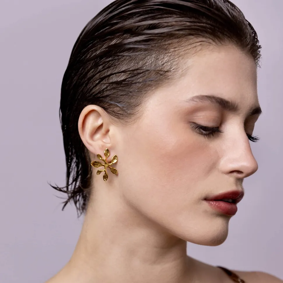 Boucles D'Oreilles Percées Doré Végétal
